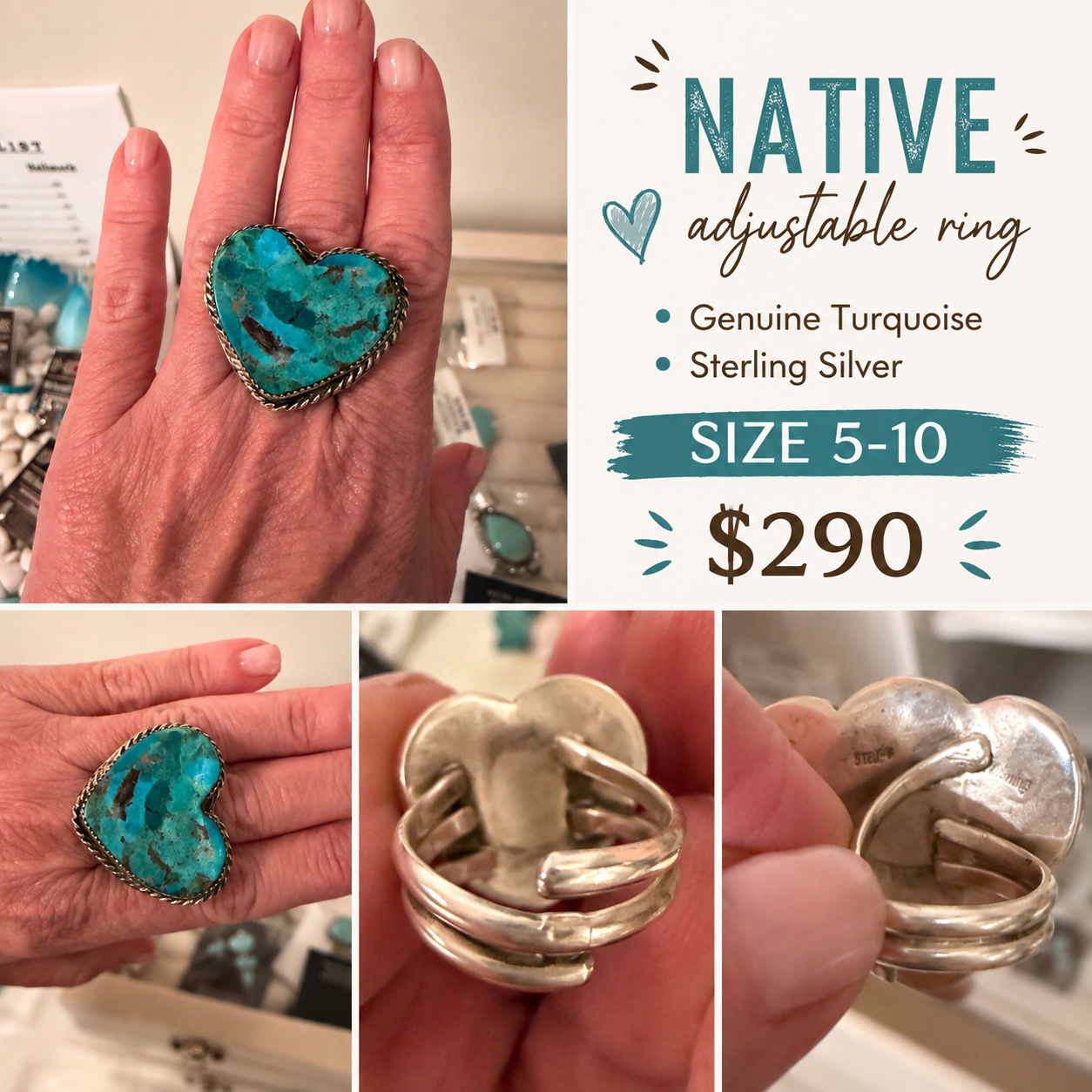 🩵 Authentic Native Turquoise Heart Ring!