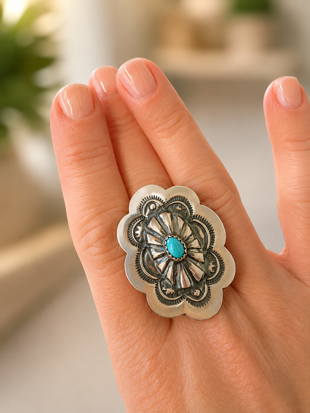 ✨ Authentic Native-Made Concho Ring ✨ sleeping beauty stone!
