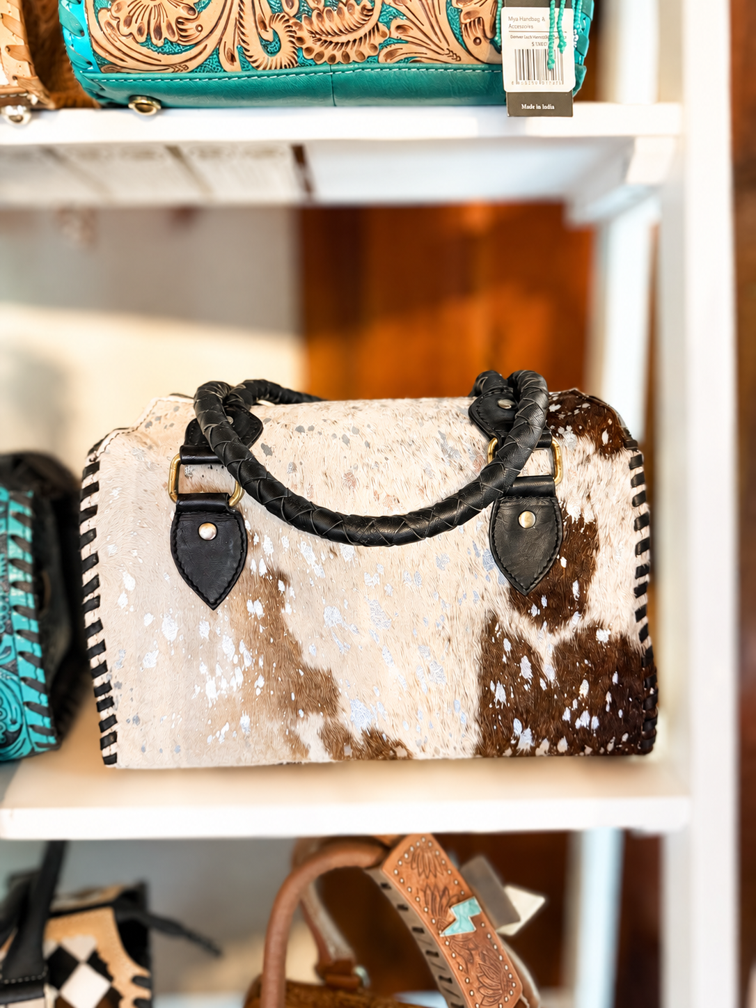 Medium cowhide speedy handbag with silver Fleck!