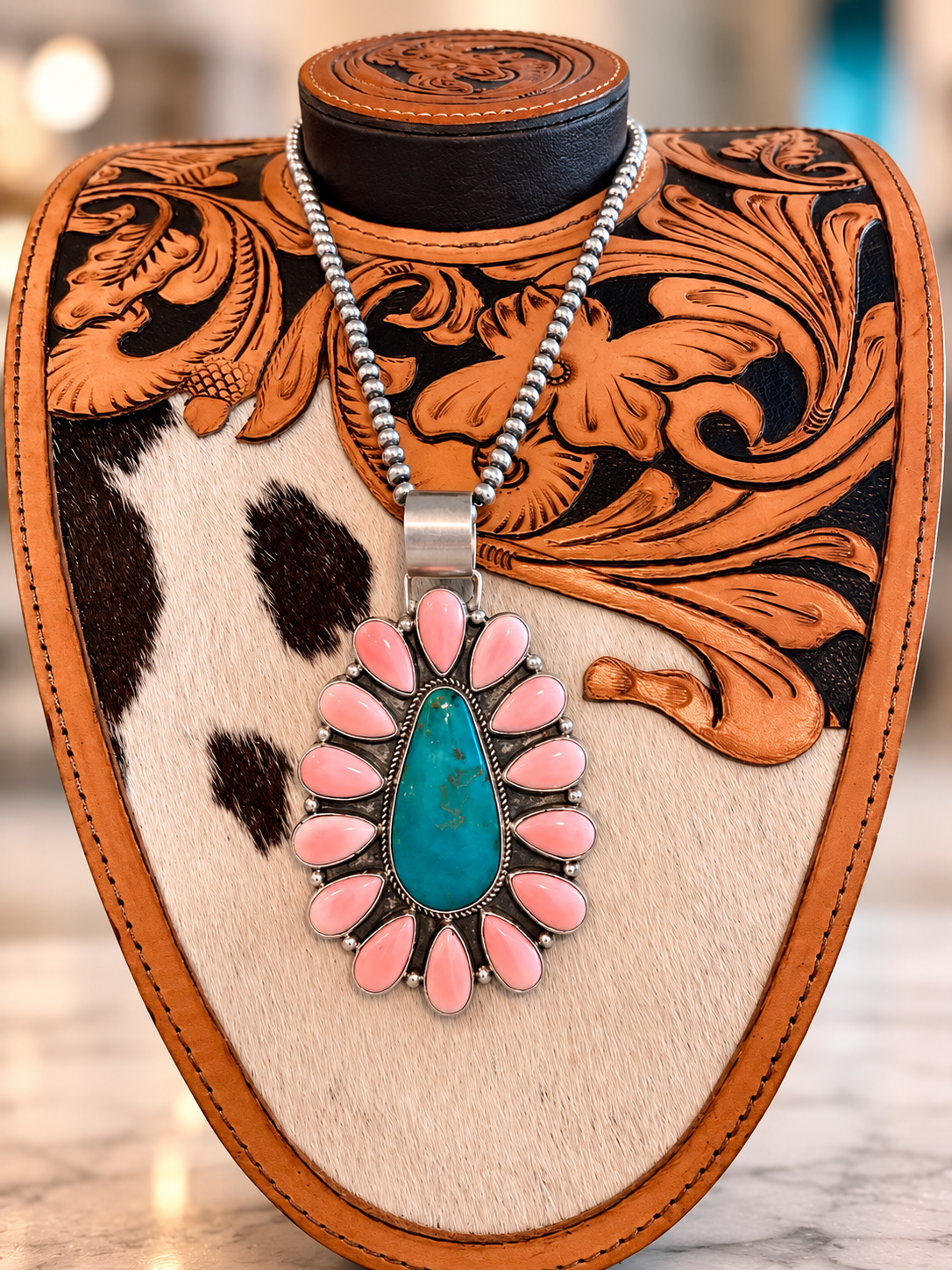 Navajo Made • Geraldine James • Kingman Turquoise • Pink Conch • Sterling Silver • Artist Stamped ( pendant only)