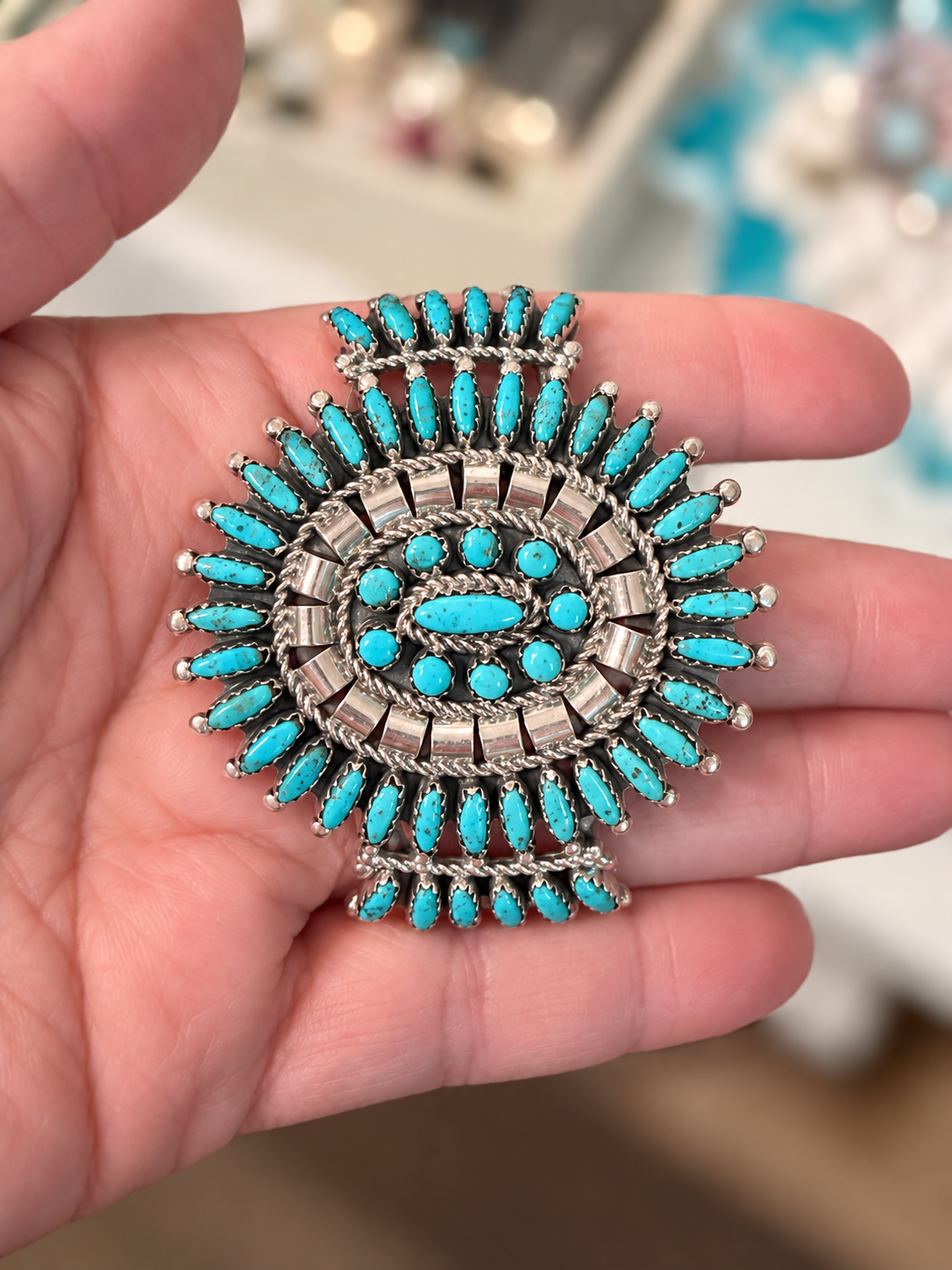 Native stand and signed size 6 1/4 with a 1 inch gap adjustable cuff!