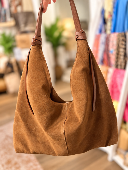 Italian Suede hobo bag - Carmel