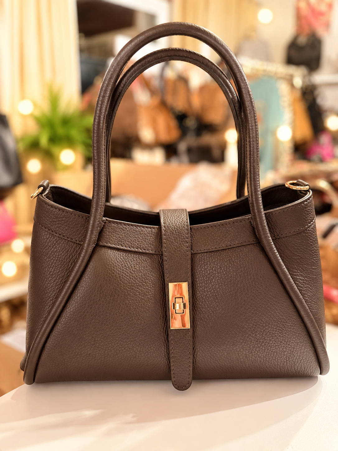 Chocolate leather shopper tote large! Made in Italy!