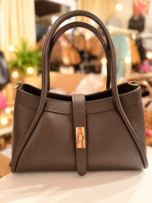 Chocolate leather shopper tote large! Made in Italy!