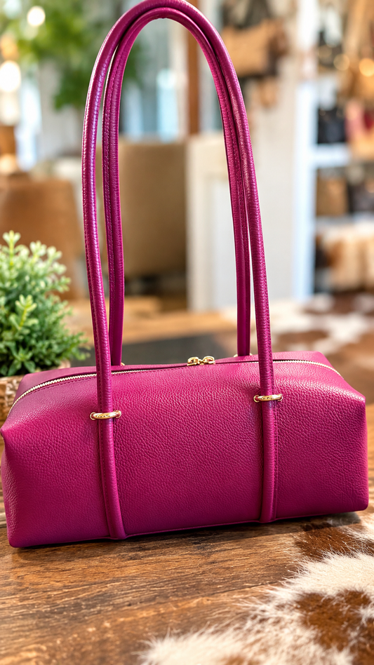 Fusion fuchsia large bowler style bag with handles made to sit in your shoulder! Made in Italy!