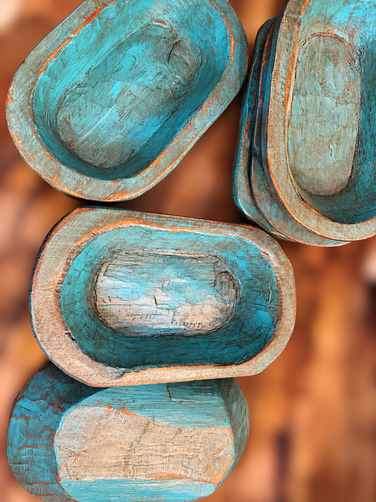 Rustic Turquoise Distressed Wooden Dough Bowls!