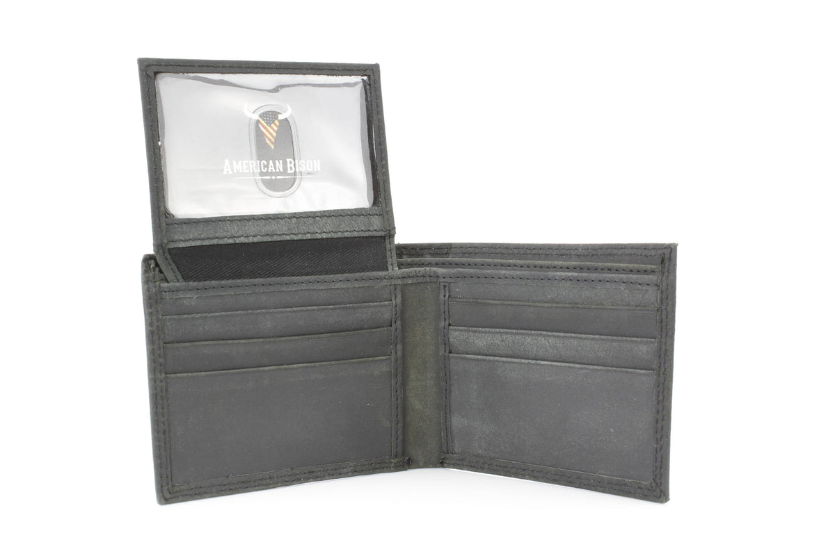 Leather Impressions Inc - Bi-Fold Wallet with Flag & Bison Skull ABMW 25-2008 - Black