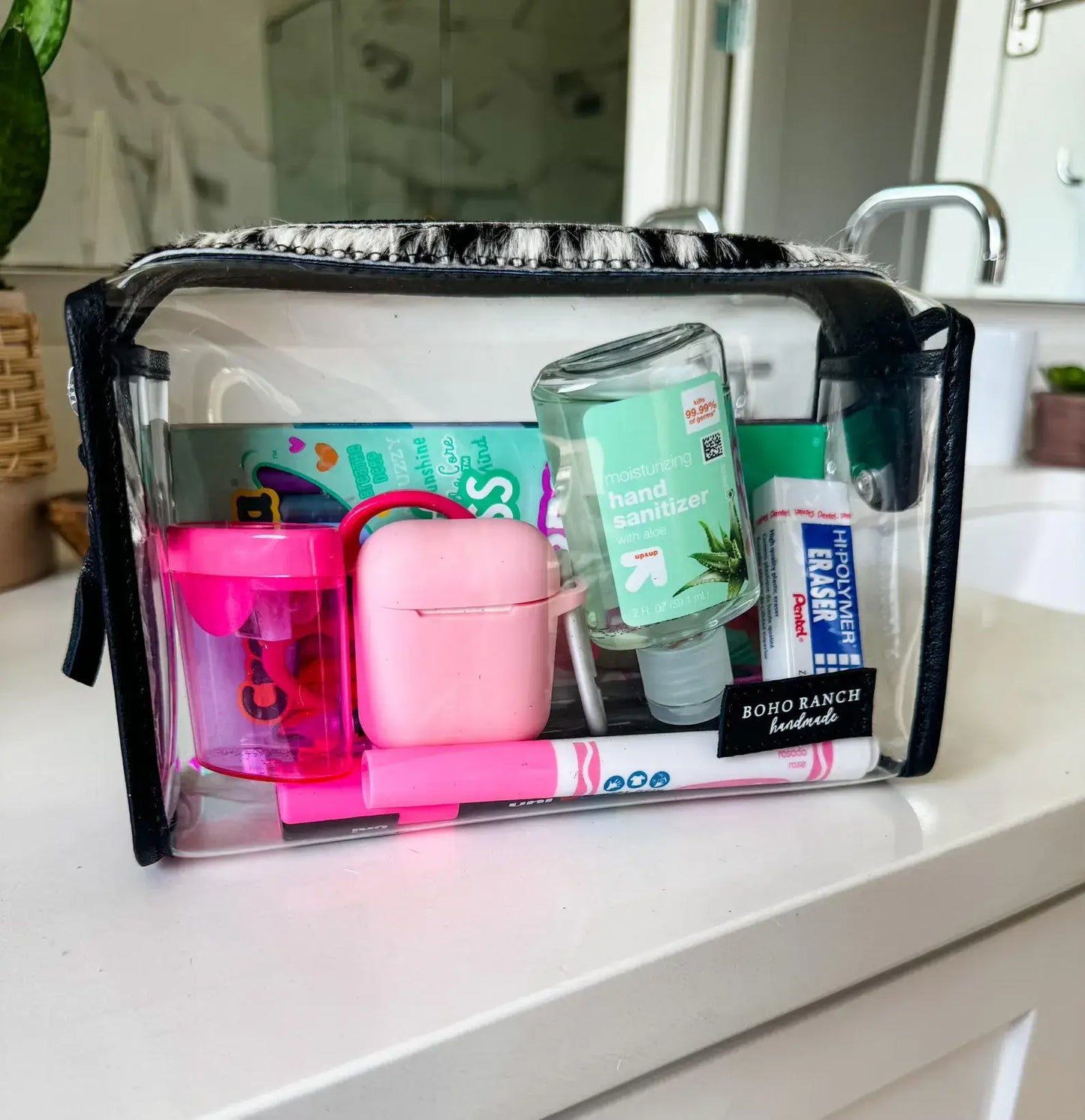 Boho Ranch Shop - Cowhide Clear Toiletry Makeup Bag, organizer, Travel - BLACK + WHITE COWHIDE