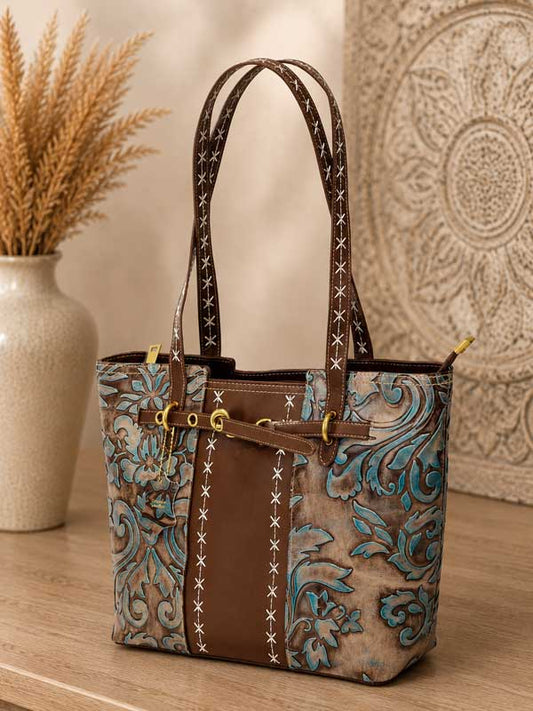 Nadi - Genuine Tooled Embossed Leather - Turquoise