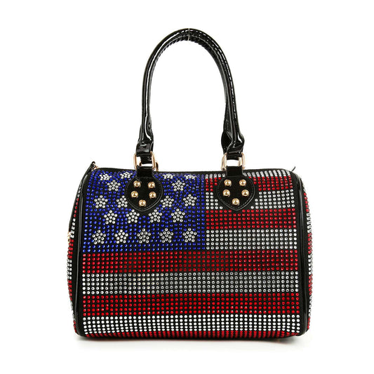 Rhinestone Flag Design Locked Satchel