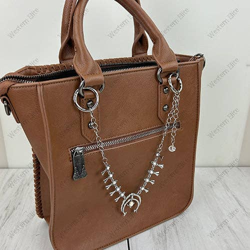 Western Elite Jewelry - PC260629-12            Silver metal chain with white stone squash blossom adjustable Purse chain