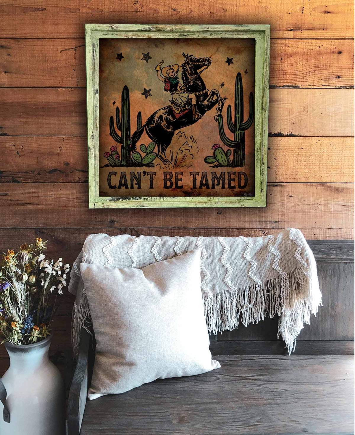 TroubleMaker Trading Company - Can't be Tamed Cowgirl - Square Framed Artwork - Extra Small - 10"