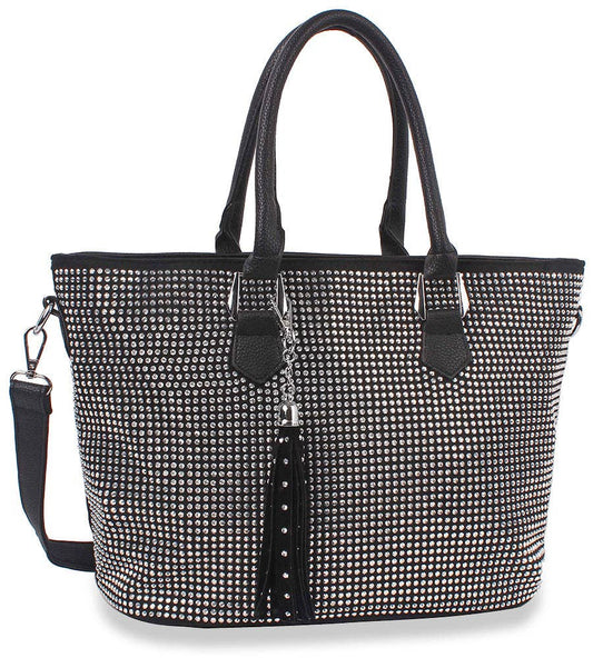 Rhinestone Covered Tote Handbag - Black