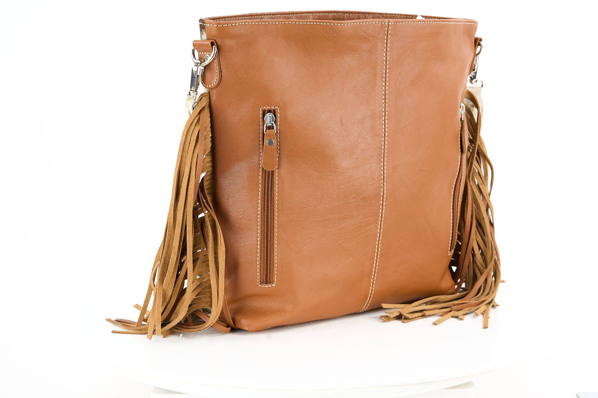 Hair on Hide Tote with Tooled Floral Bison Logo