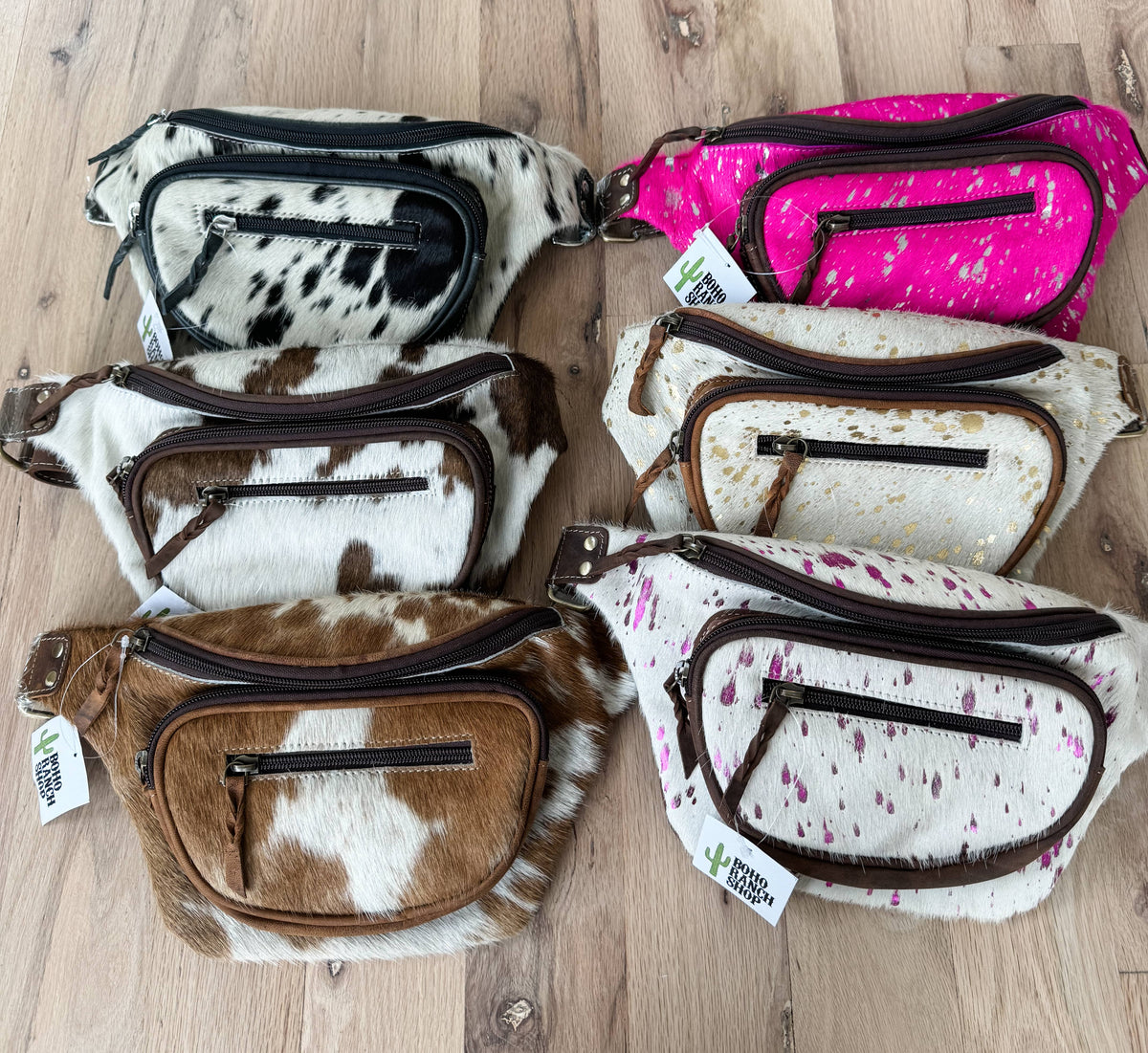 Boho Ranch Shop - Western Hairon Cowhide Fanny Pack - bum bag sling bag - Black + White Cowhde
