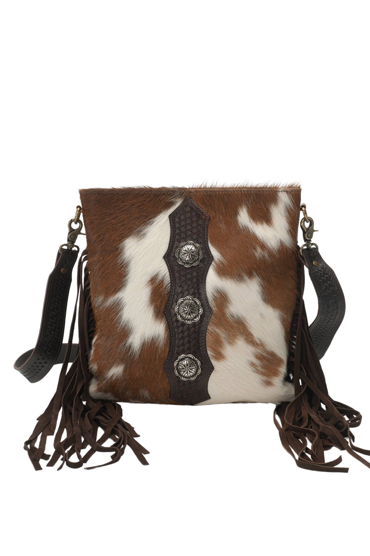 Leather Impressions Inc - American Bison Western Style Hair on Hide Fringe Crossbody - Black