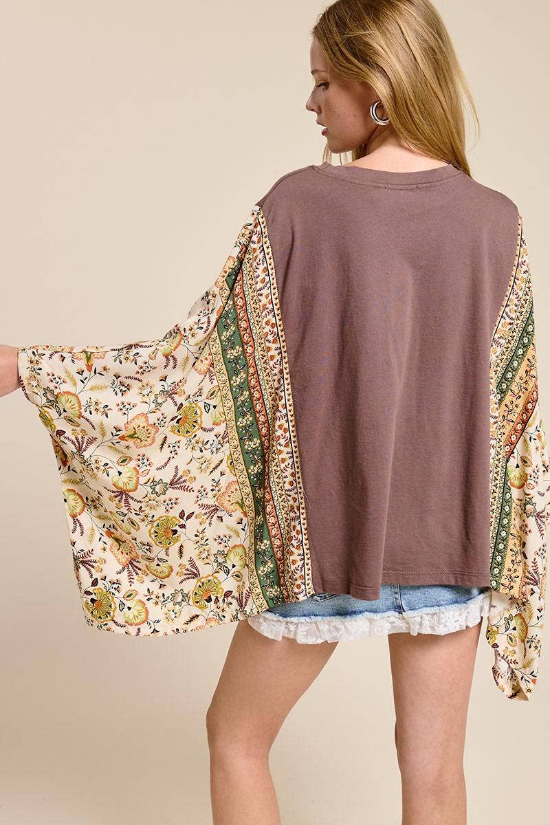 Zutter - Howdy Western Cowboy Graphic Rustic Sheer Sleeves Kaftan Top - BLACK / L
