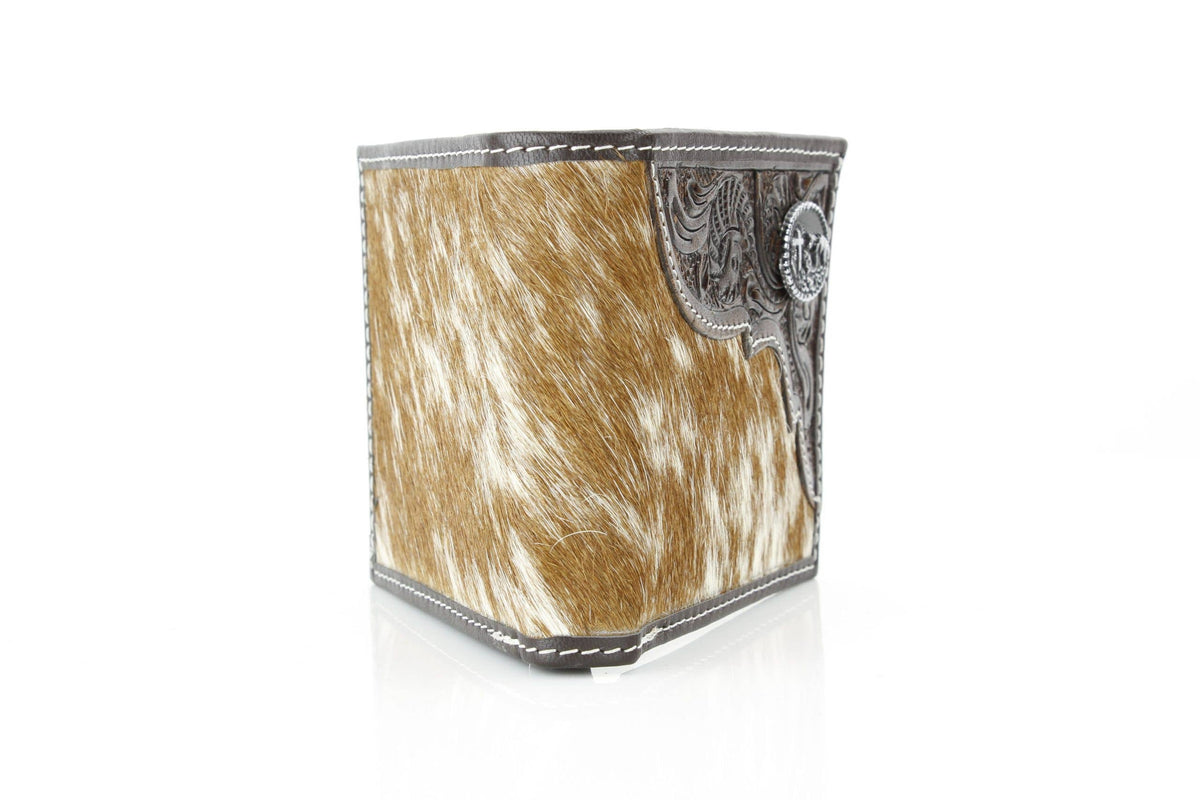Leather Impressions Inc - Western Cowhide Bifold Wallet with Filigree Tooling & Concho - Long Horn