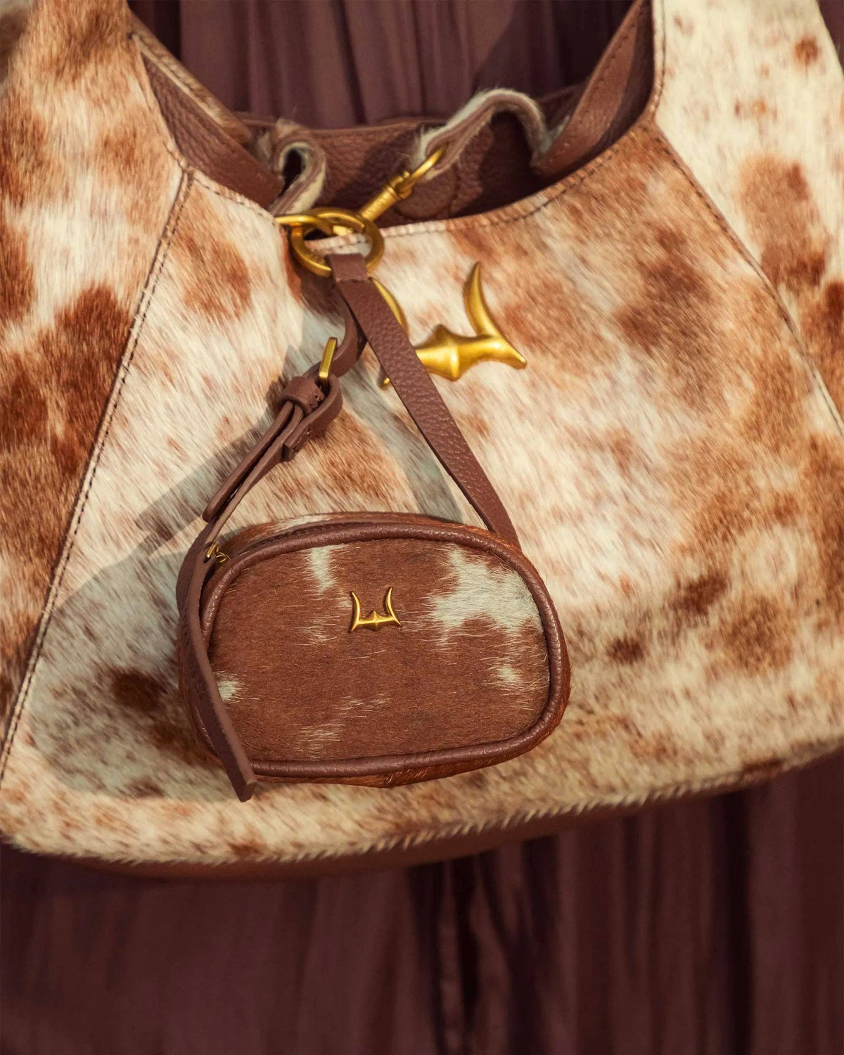 Loyal West - Sophia Micro Bag Charm - Brown & White Cowhide
