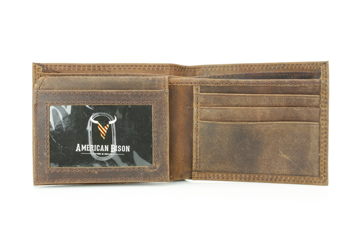 Leather Impressions Inc - Bi-Fold Wallet with Flag & Bison Skull ABMW 25-2008 - Black