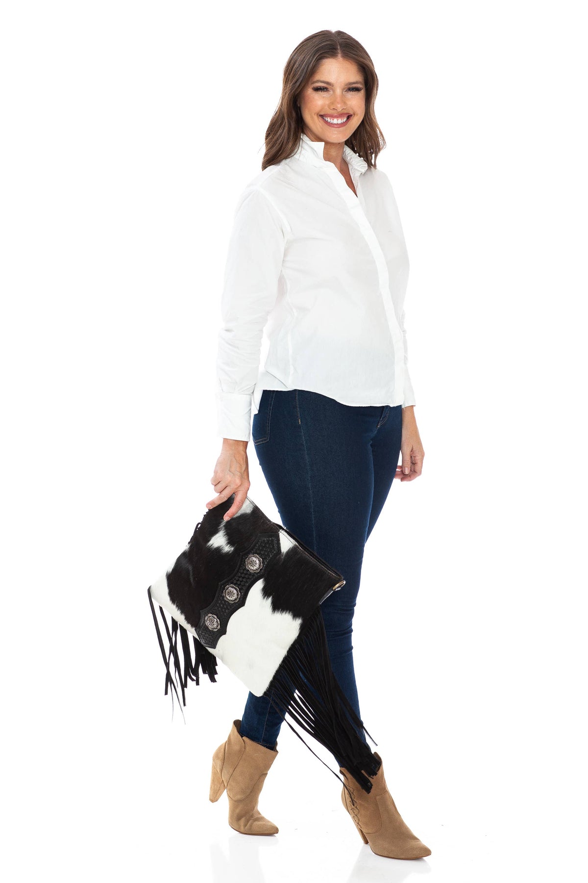 Leather Impressions Inc - American Bison Western Style Hair on Hide Fringe Crossbody - Black
