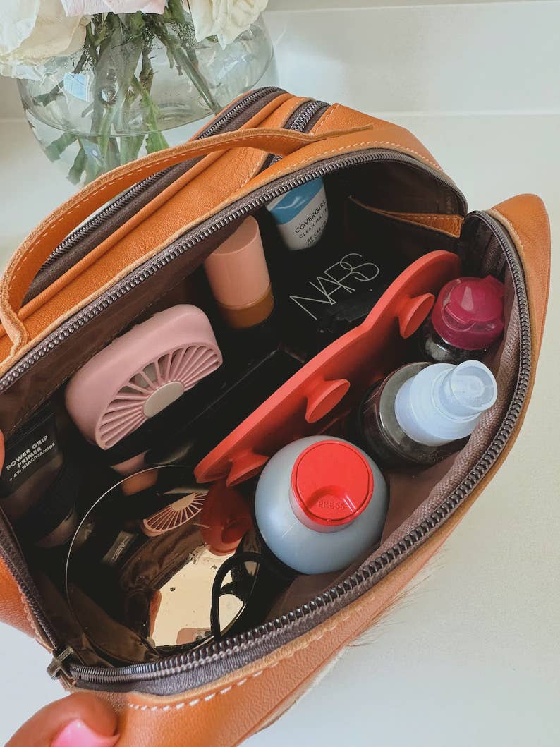 Boho Ranch Shop - MUA COWHIDE COSMETICS TRAVEL bag Genuine Leather makeup mua - TAN + WHITE COWHIDE