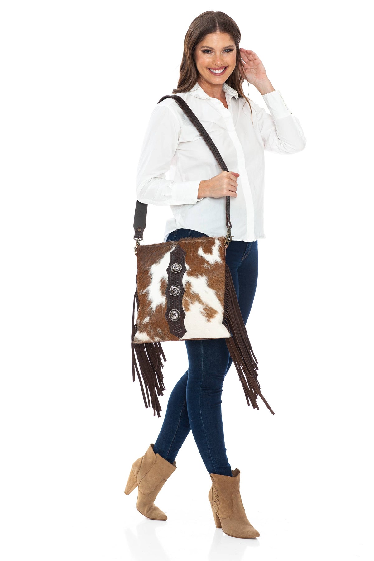 Leather Impressions Inc - American Bison Western Style Hair on Hide Fringe Crossbody - Black