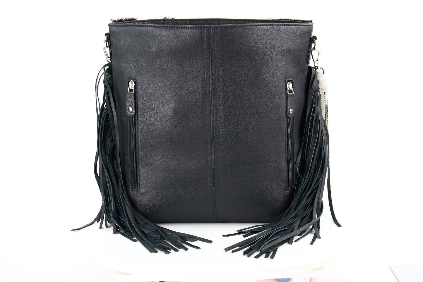 Hair on Hide Tote with Tooled Floral Bison Logo