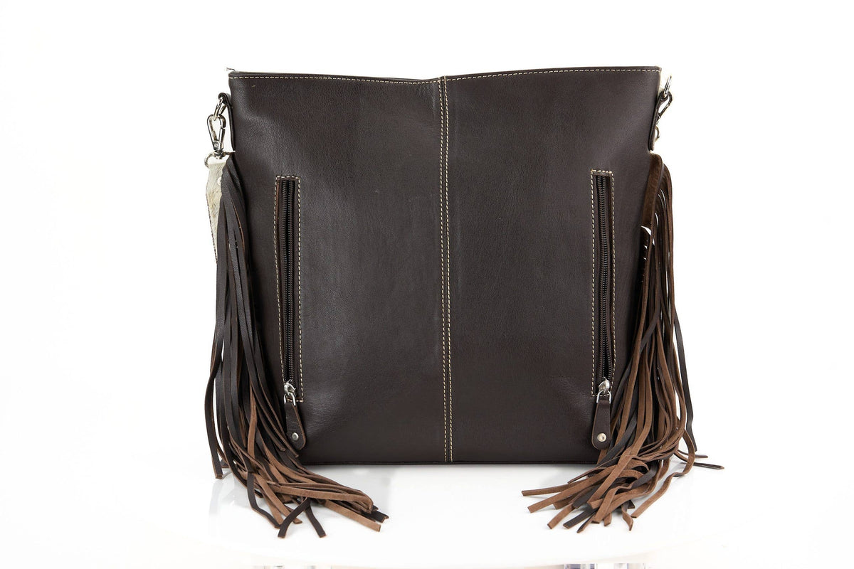 Hair on Hide Tote with Tooled Floral Bison Logo