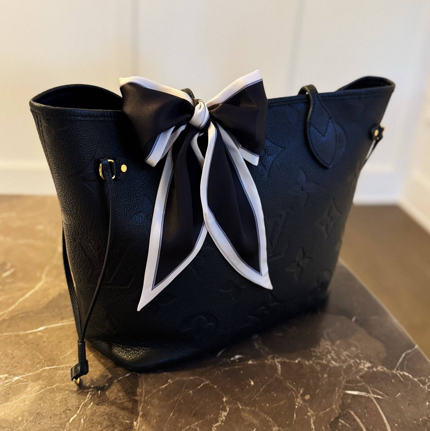 Ellison+Young - Chic Contrast Edge Ribbon Scarf – Stylish Accent for Bags, Hair & More - Black