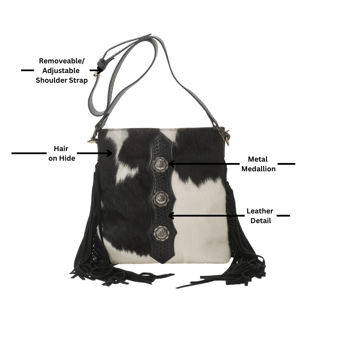 Leather Impressions Inc - American Bison Western Style Hair on Hide Fringe Crossbody - Black