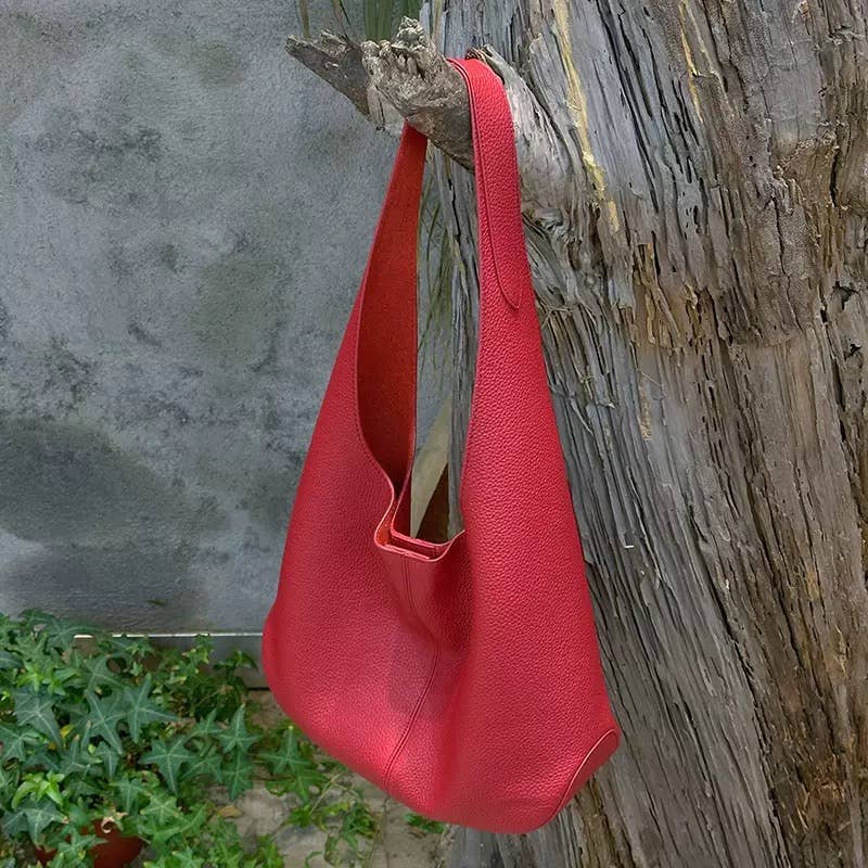 Sook Stainable - Grain leather simplistic tote bag  - Caramel