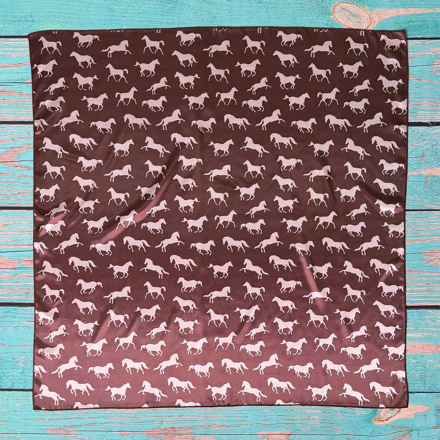 Avery - AVS-6906 HORSES PRINT SILK SQUARE WILD RAG 28X28 - Brown/Ivory