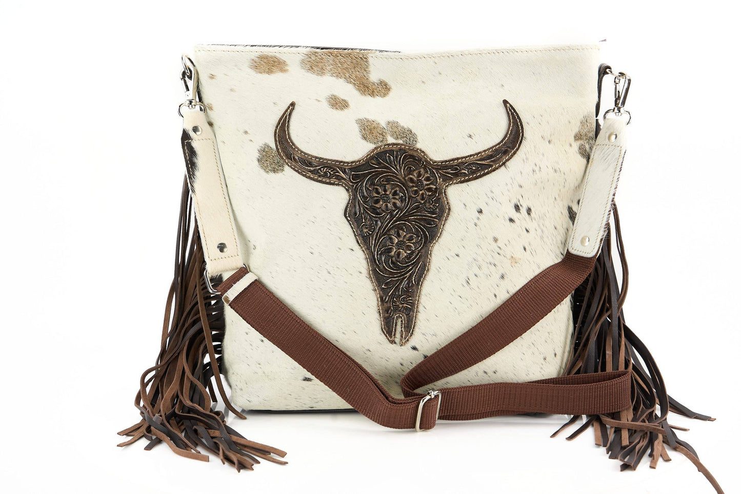 Hair on Hide Tote with Tooled Floral Bison Logo