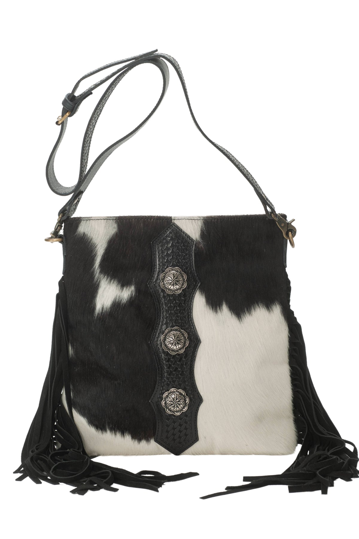 Leather Impressions Inc - American Bison Western Style Hair on Hide Fringe Crossbody - Black