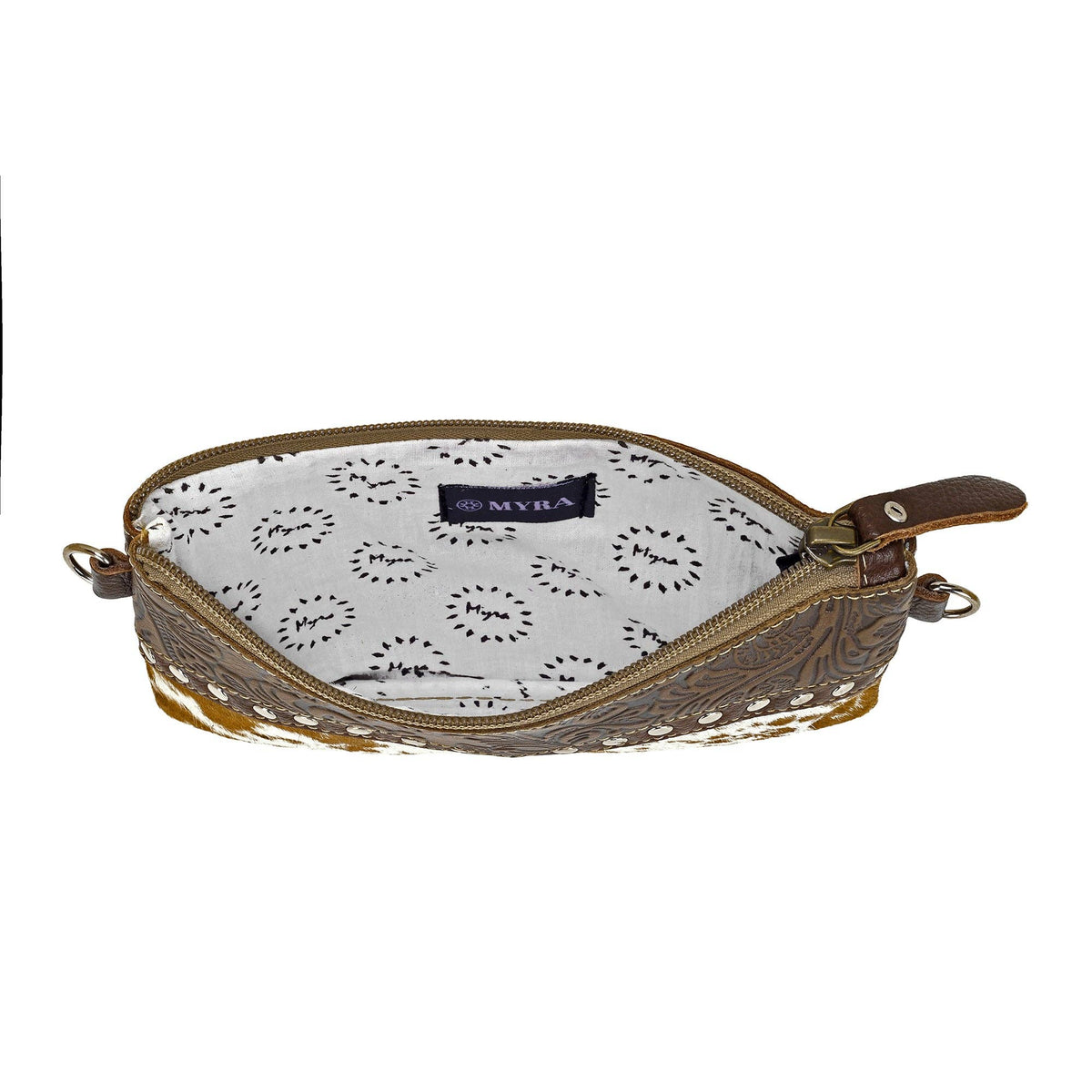 Myra Bag - Ocotillo Belt Bag for Women in brown with hair on cowhide and studs - Brown