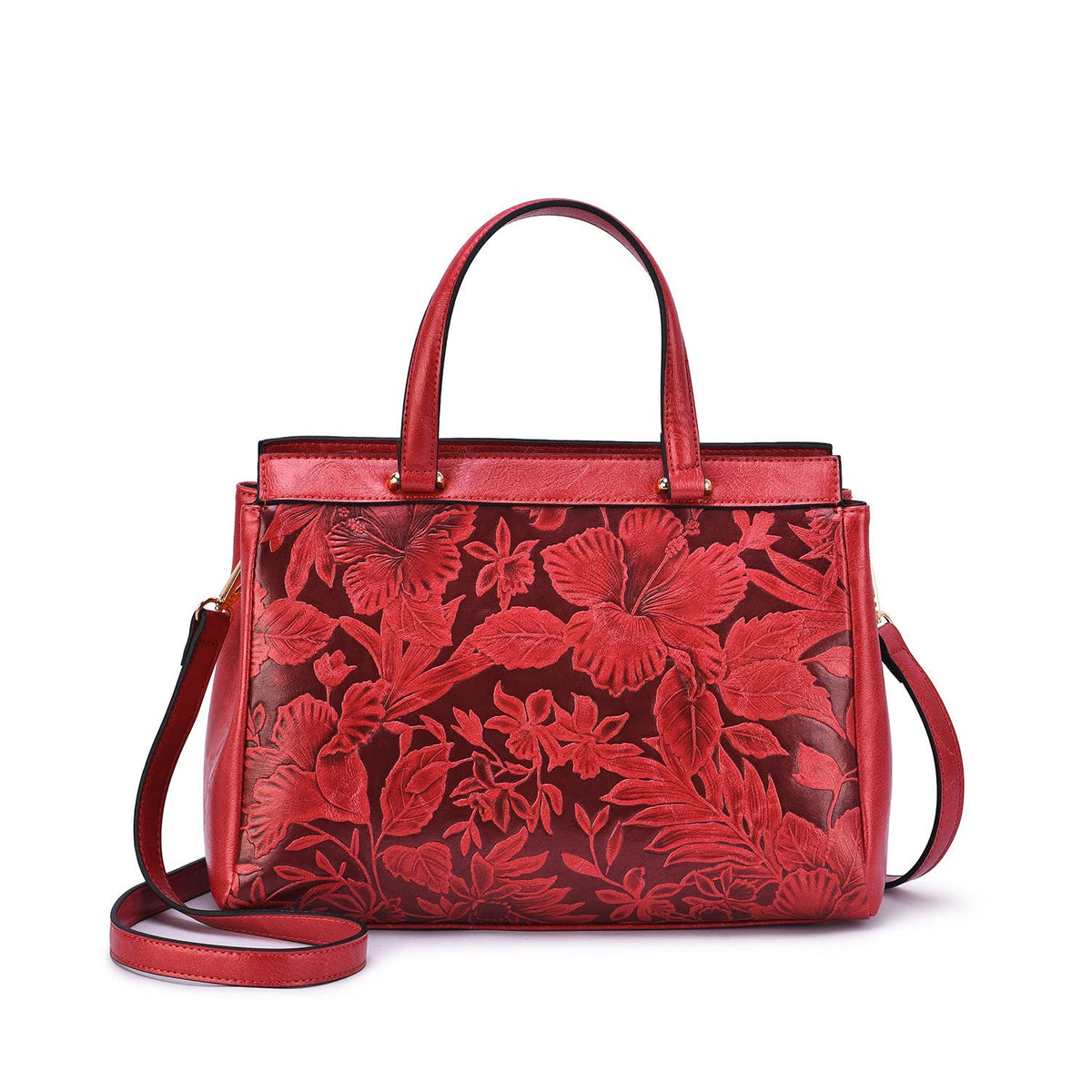 Salome 3D Embossed Floral Satchel - Black