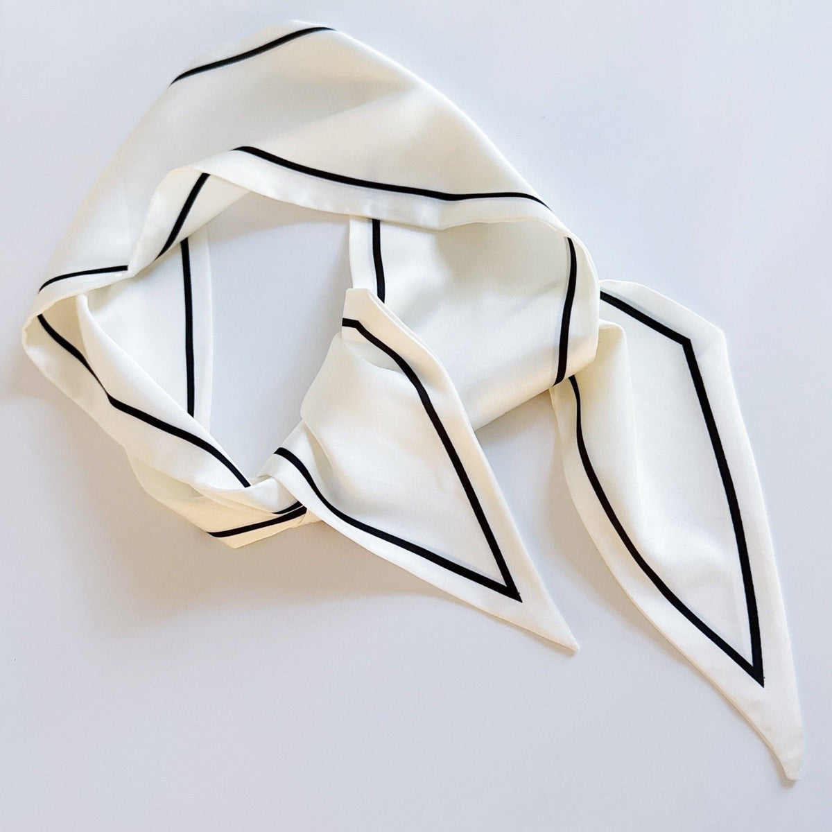 Ellison+Young - Chic Contrast Edge Ribbon Scarf – Stylish Accent for Bags, Hair & More - White