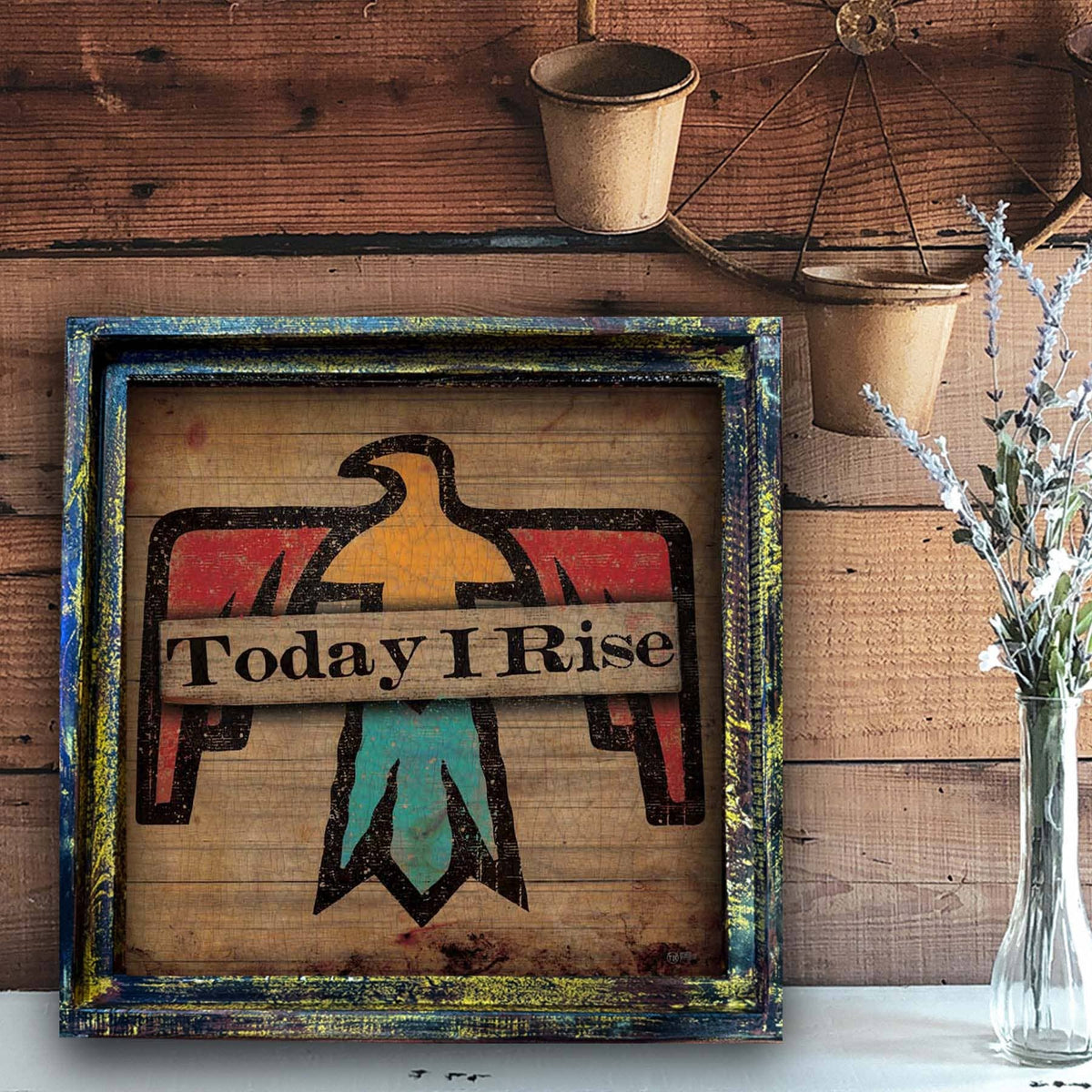 TroubleMaker Trading Company - Today I Rise Thunderbird Distressed - Square Framed Artwork - Extra Small - 10"