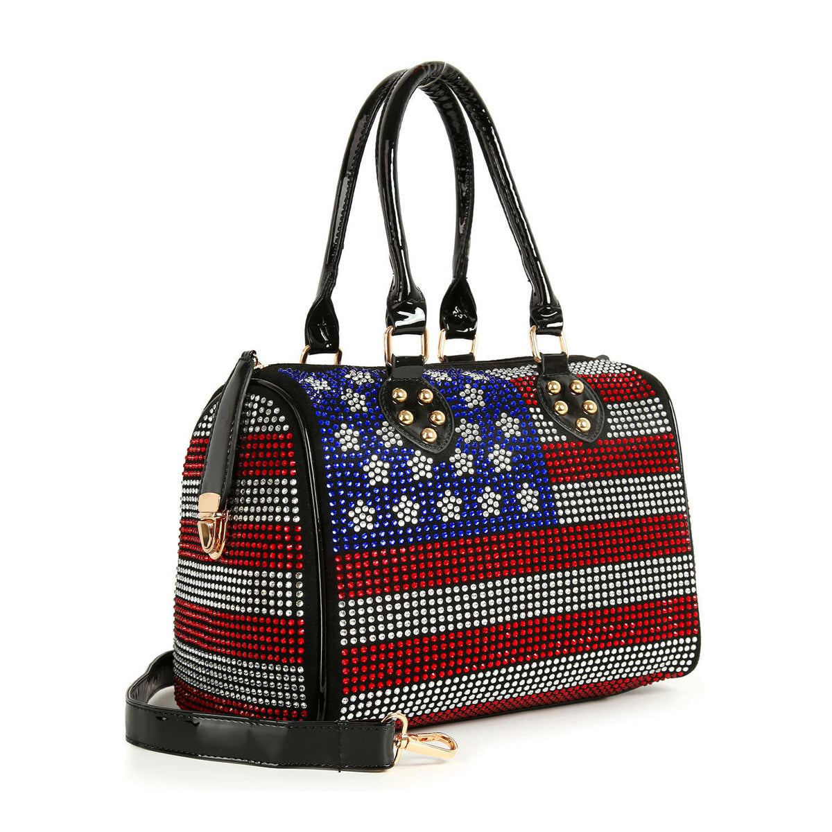 Rhinestone Flag Design Locked Satchel