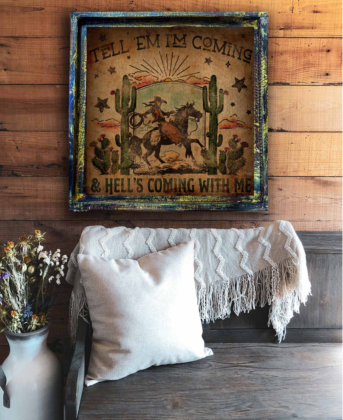 TroubleMaker Trading Company - Hells Coming -Square Framed Artwork - Extra Small -10"
