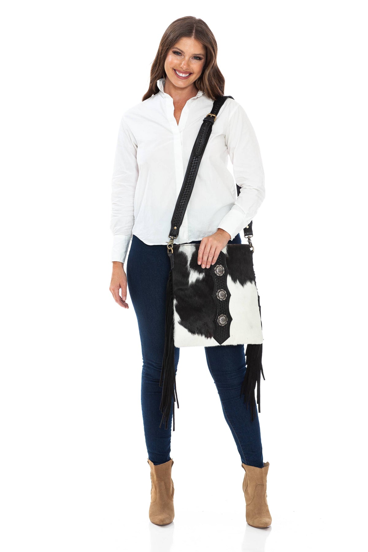 Leather Impressions Inc - American Bison Western Style Hair on Hide Fringe Crossbody - Black