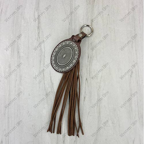 Western Elite Jewelry - PC260406-18                   Western Leather feather with brown tassel Purse charm