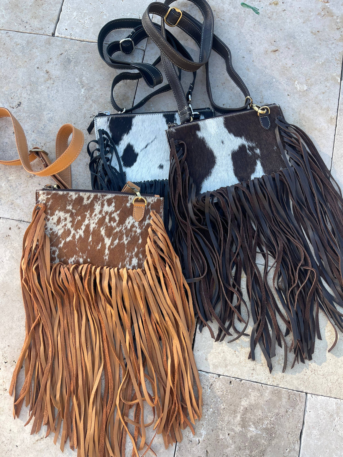 Boho Ranch Shop - THE JESSE CROSSBODY cowhide fringe tassel purse bag - BLACK LEATHER