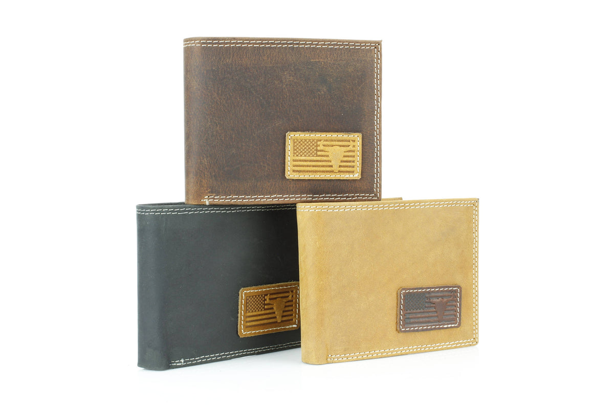 Leather Impressions Inc - Bi-Fold Wallet with Flag & Bison Skull ABMW 25-2008 - Black