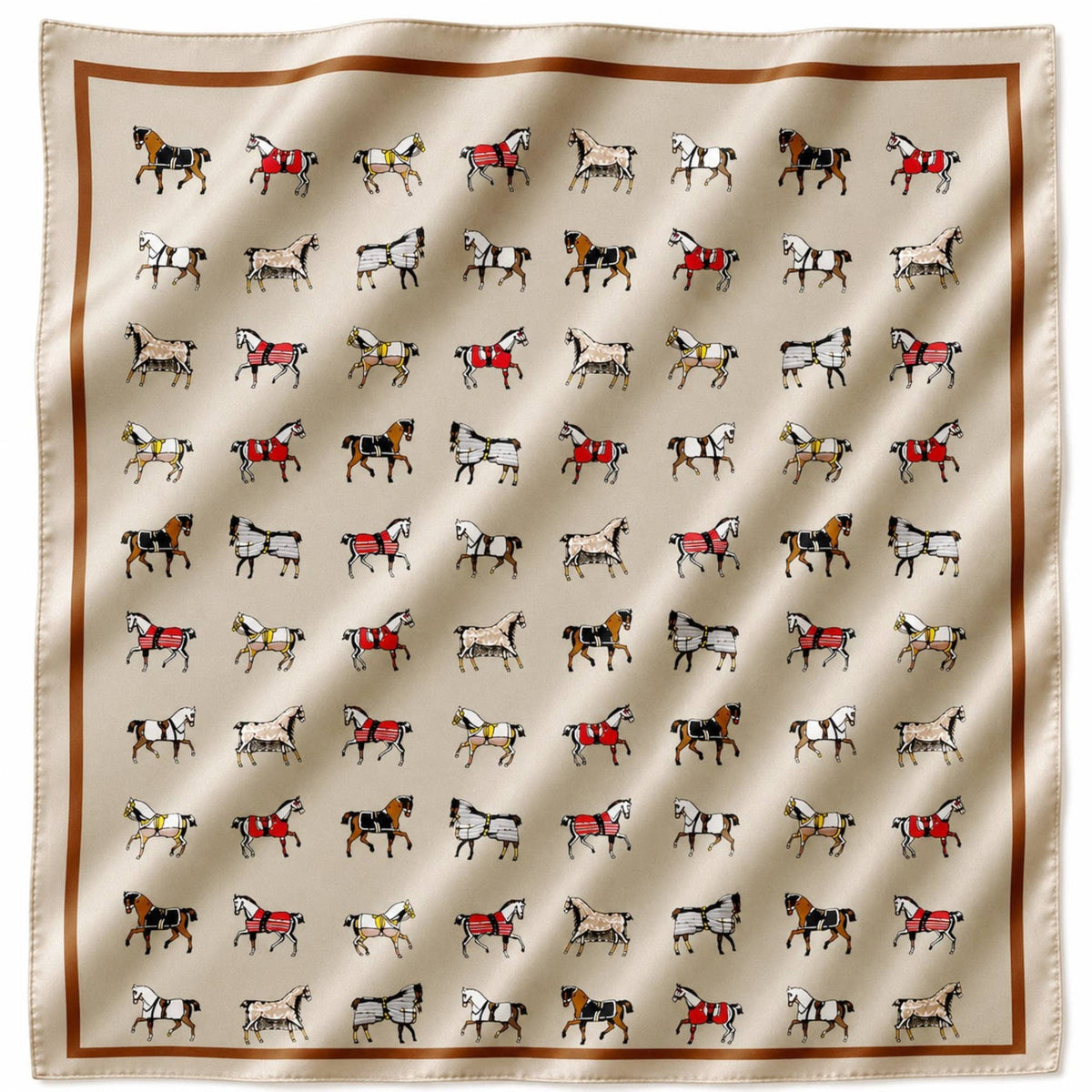 Ellison+Young - Equestrian Horse Print Satin Square Scarf - Classic Preppy - Preppy Green