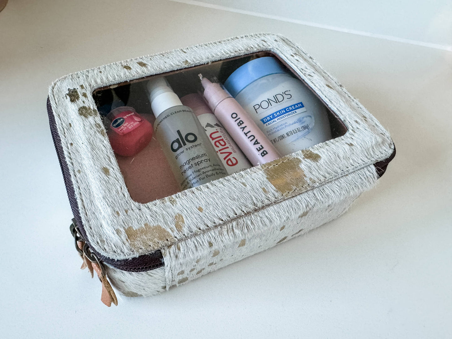 Boho Ranch Shop - Cowhide Cosmetic Case - Toiletry Makeup Travel Bag - BLACK + WHITE