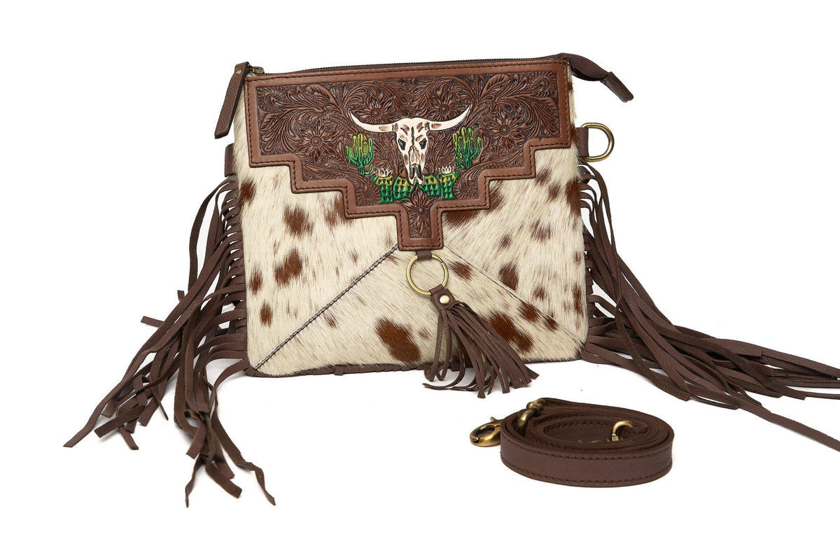 Leather Impressions Inc - Fringe Messenger Bag with Bison & Cactus ABHB 18-26108