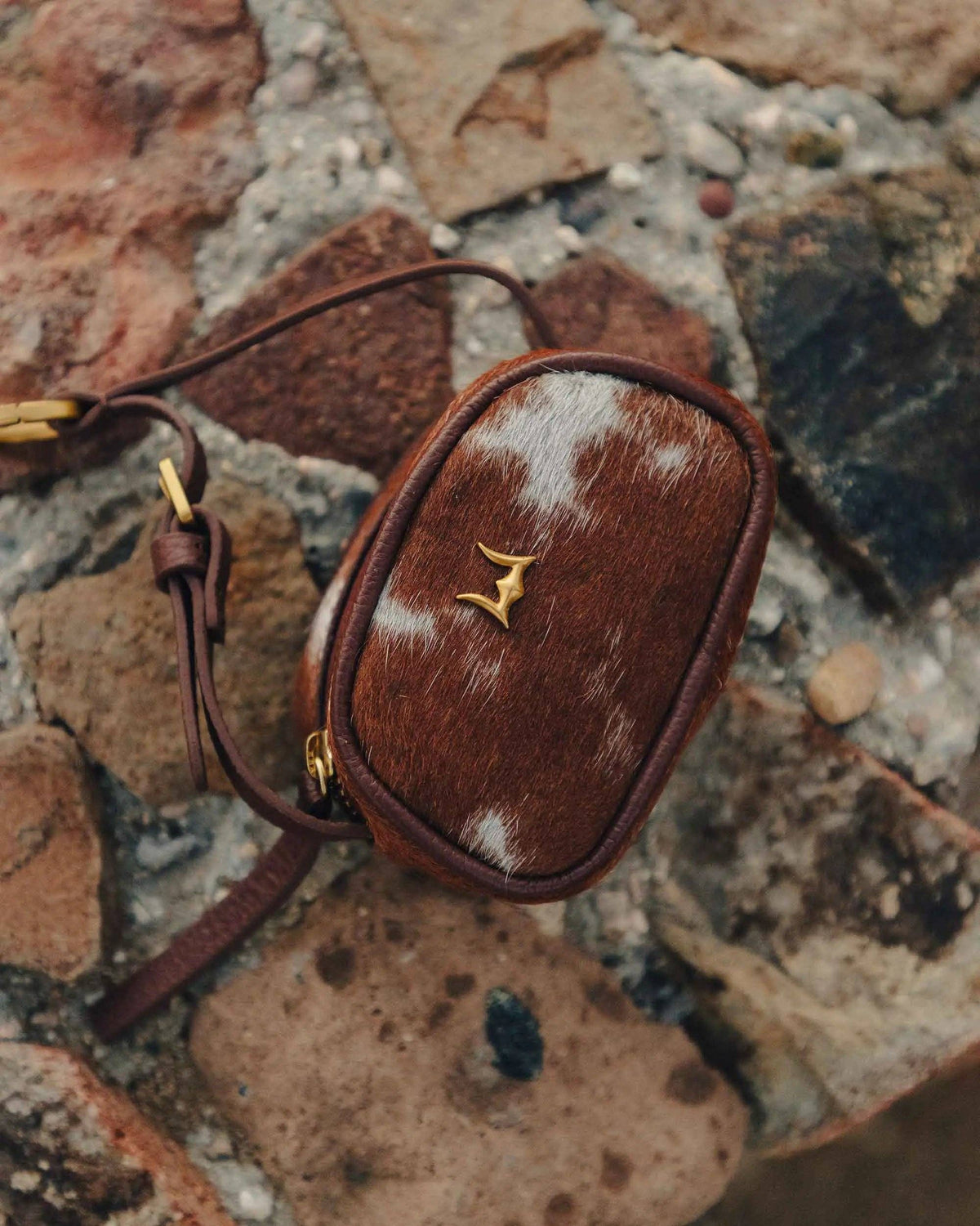 Loyal West - Sophia Micro Bag Charm - Brown & White Cowhide