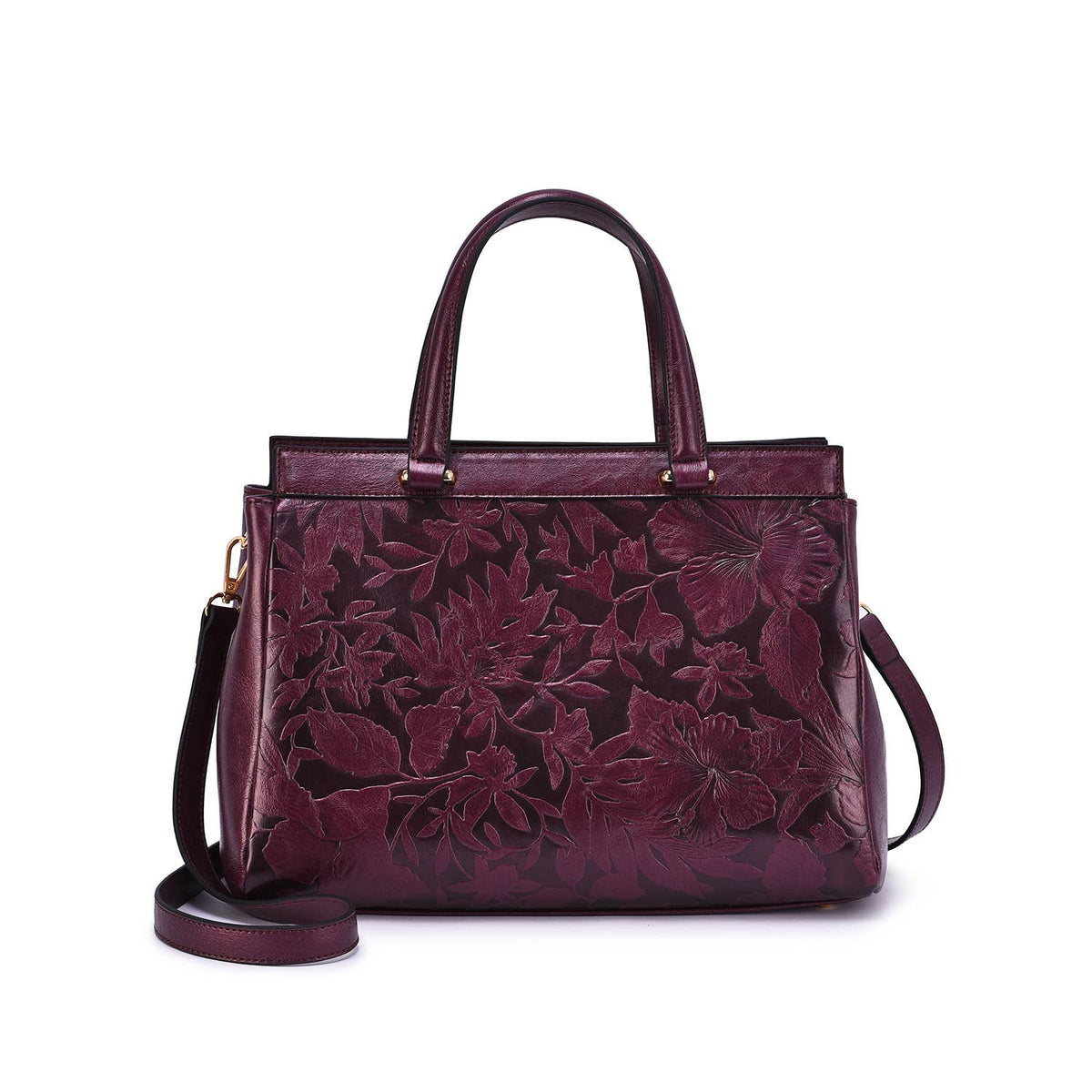 Salome 3D Embossed Floral Satchel - Black